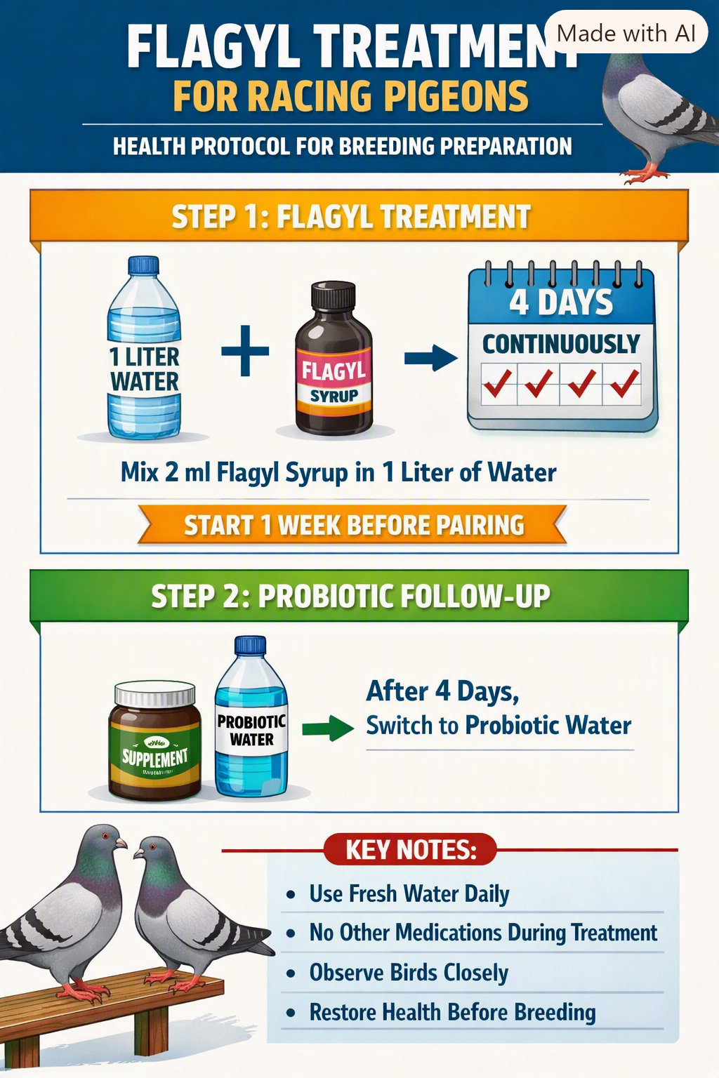 Flagyl Syrup Treatment for Racing Pigeons